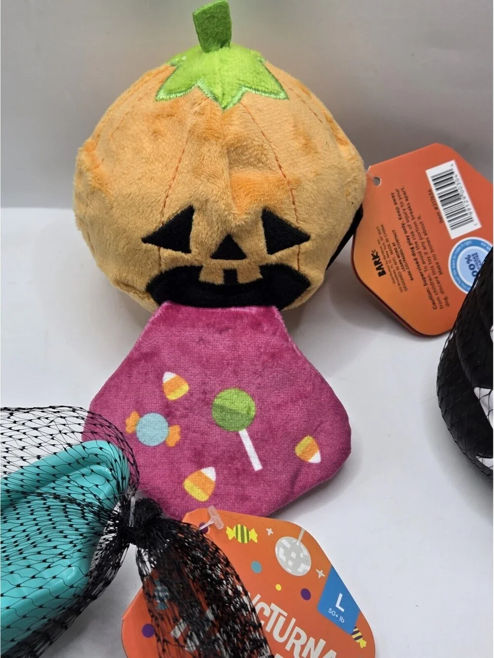 BARK BarkBox Super Chewer Halloween Dog Toy Lot L Candy Yak-O-Lantern Bat Bride